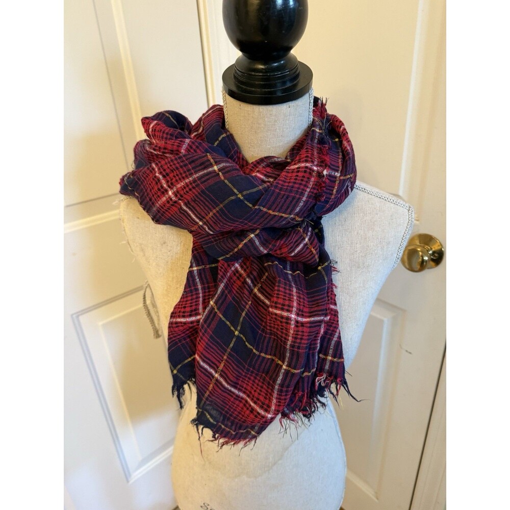 PLAID PERFECTION Red And Navy Plaid Square Scarf